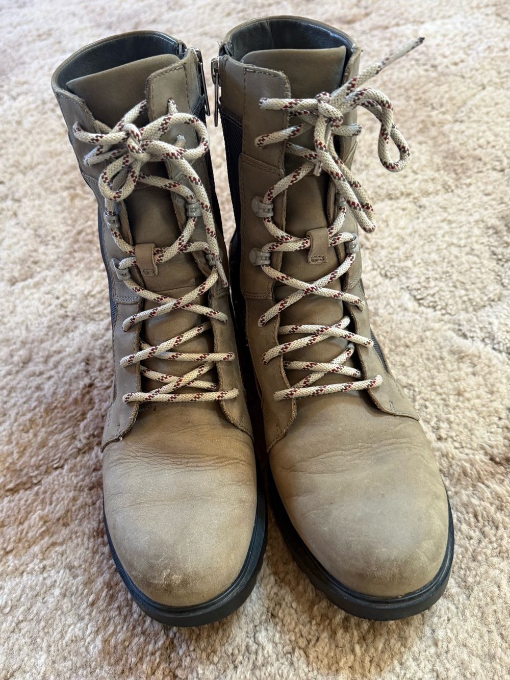 Sorel Taupe Lace-Up Combat Boots with Contrast Laces